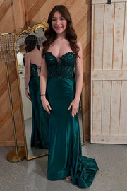 Dark Green Sweetheart Strapless Mermaid Two Tone Party Prom Dress