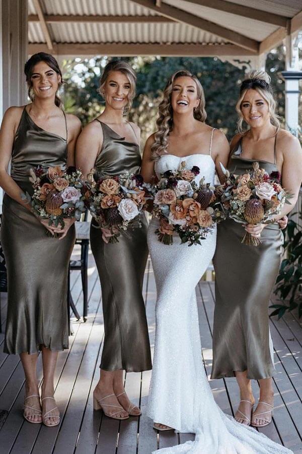 Different Straps Sleeveless Satin Bridesmaid Dress