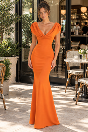 Drop V-Neck Open Back Satin Mermaid Prom Party Evening Dress