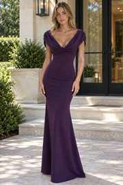Drop V-Neck Open Back Satin Mermaid Prom Party Evening Dress