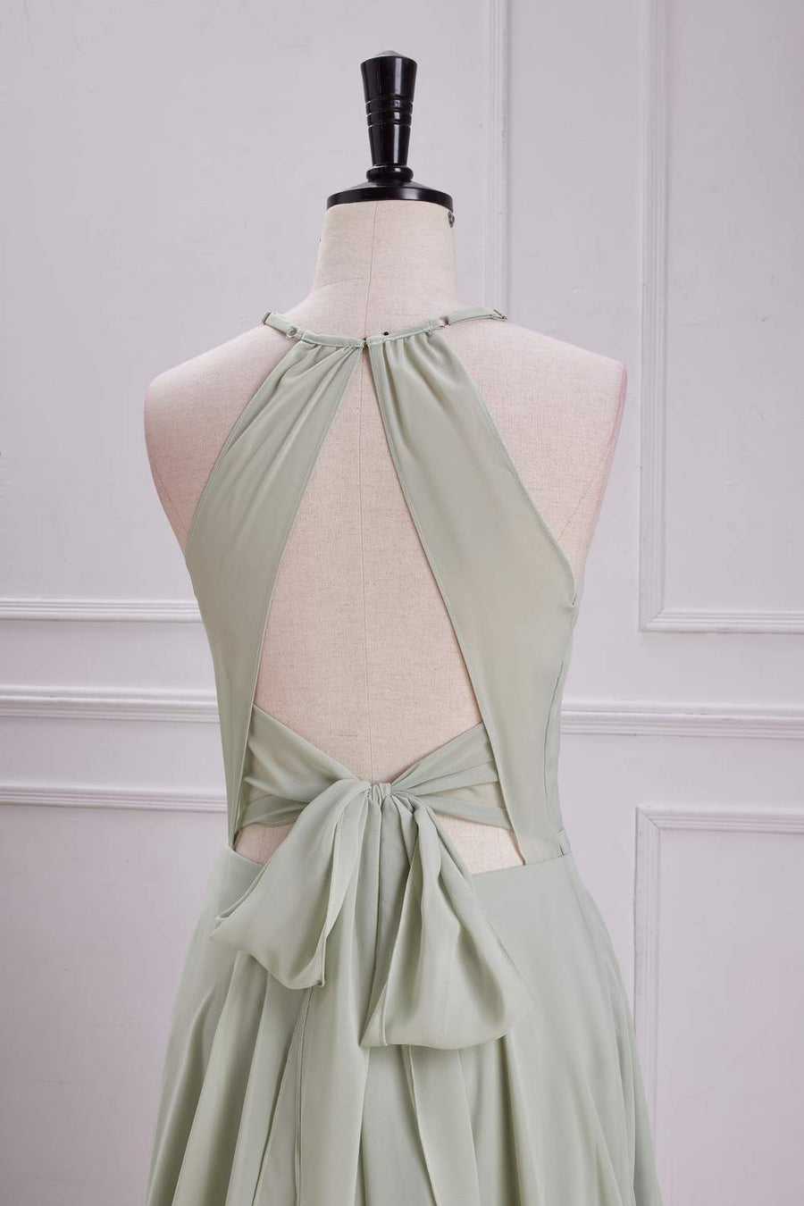 Dusty Sage Halter Keyhole A-line Long Bridesmaid Dress with Slit | Joyofdress Dusty Sage Halter Keyhole A-line Long Bridesmaid Dress with Slit | Joyofdress