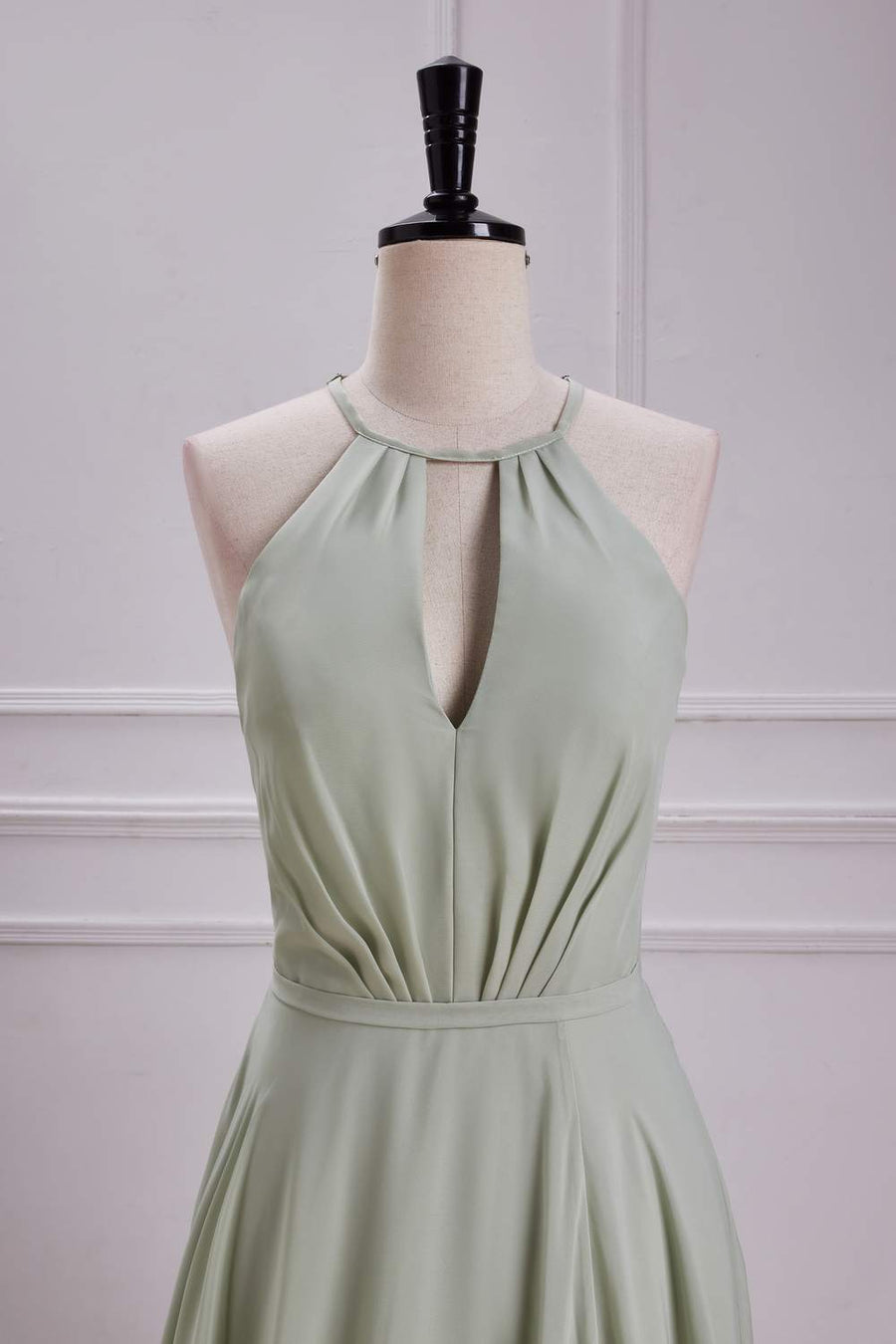 Dusty Sage Halter Keyhole A-line Long Bridesmaid Dress with Slit Custom Color / US 8 Dusty Sage Halter Keyhole A-line Long Bridesmaid Dress with Slit Custom Color / US 8