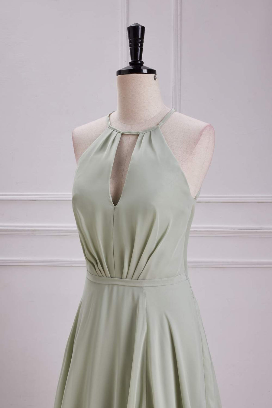 Dusty Sage Halter Keyhole A-line Long Bridesmaid Dress with Slit Dusty Sage / US 12 Dusty Sage Halter Keyhole A-line Long Bridesmaid Dress with Slit Dusty Sage / US 12