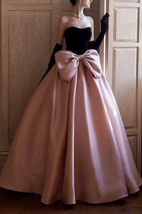 Elegant A-Line Empire Velvet And Satin Prom Party Dress With Bow