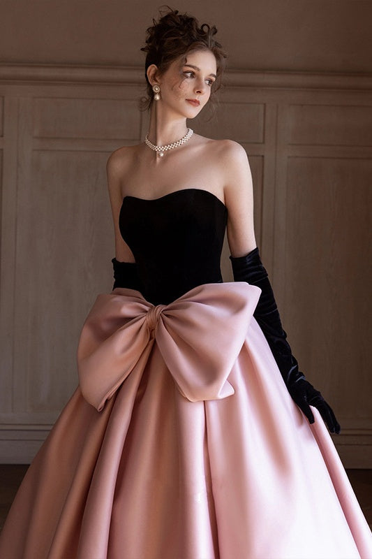 Elegant A-Line Empire Velvet And Satin Prom Party Dress With Bow
