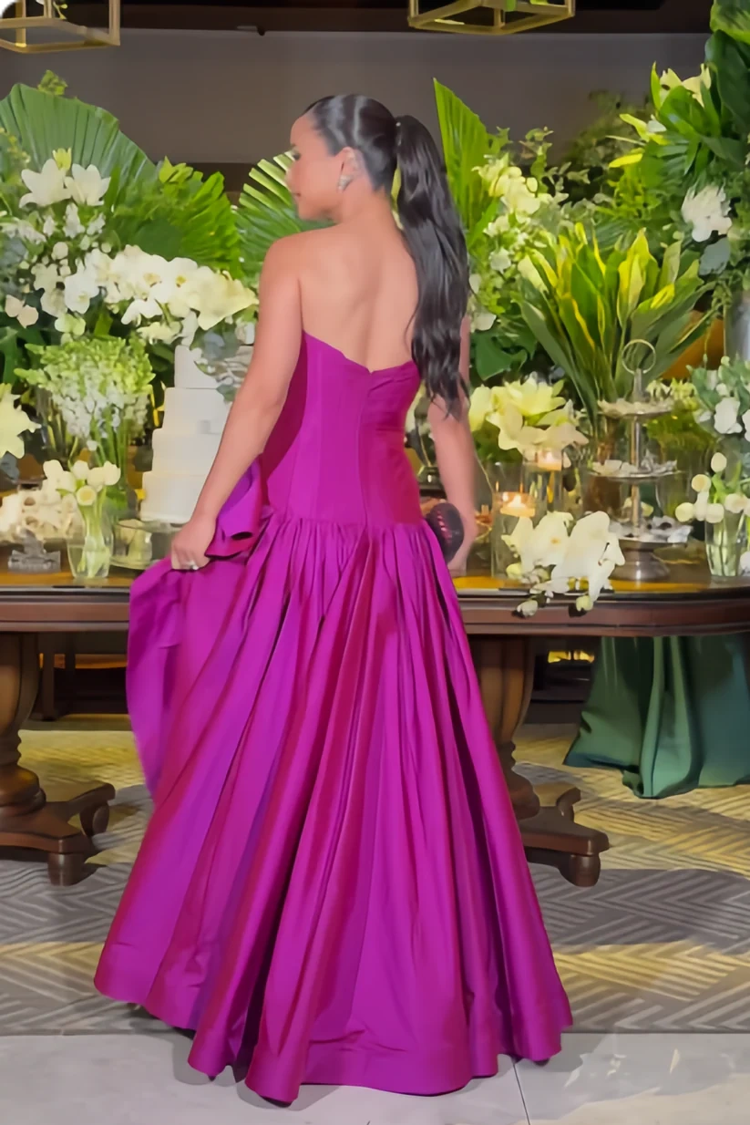 Elegant A-Line Satin Strapless Floor-Length Split Party Prom Dress