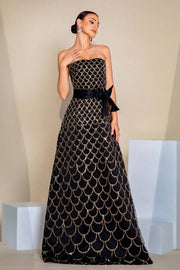 Elegant A-Line Strapless Long Party Evening Dress