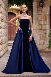 Elegant A-Line Strapless Two Tone Long Party Prom Dress With Pearls 