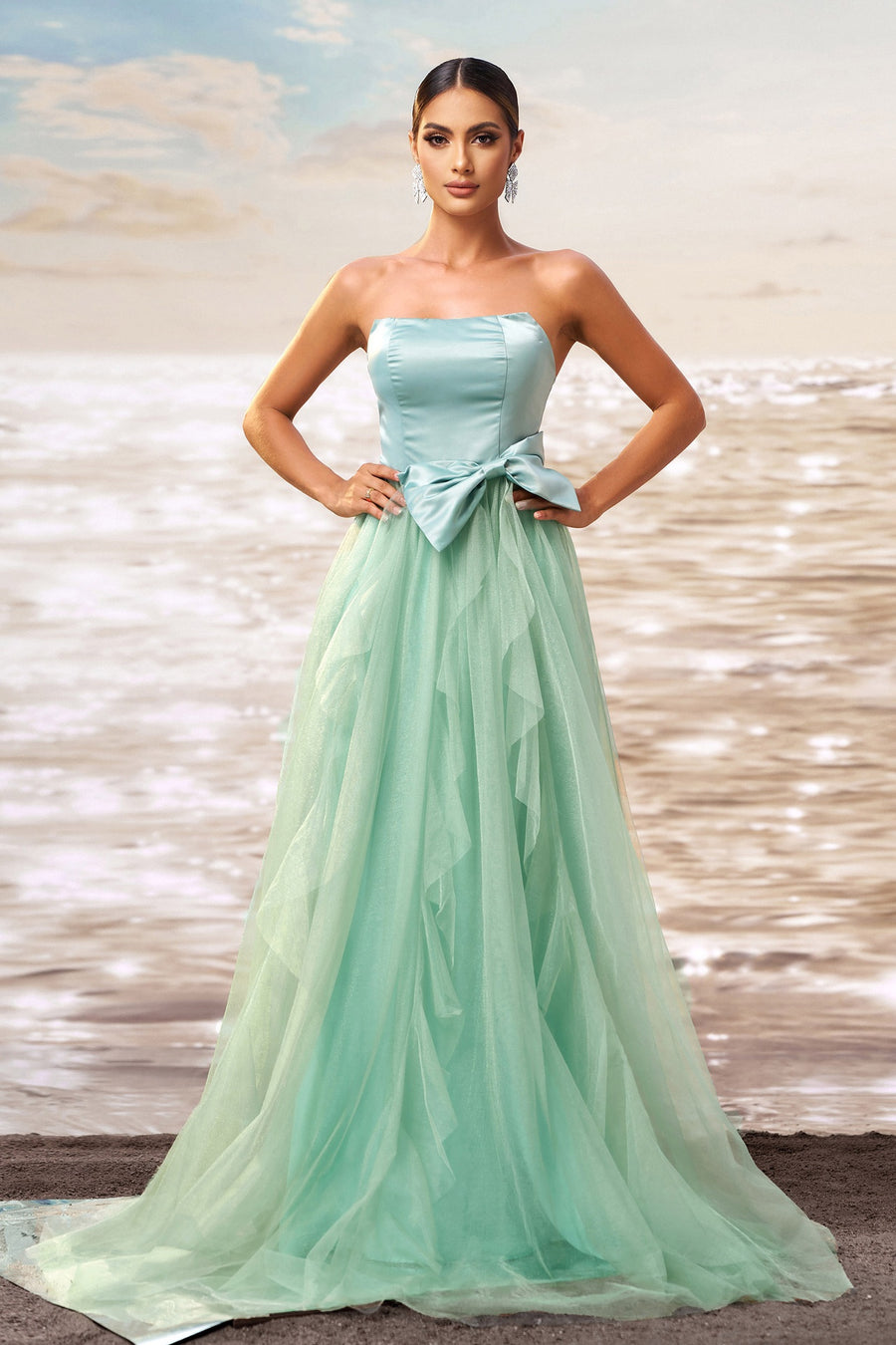 Elegant A-Line Strapless Two Tone Party Prom Dress
