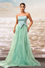 Elegant A-Line Strapless Two Tone Party Prom Dress