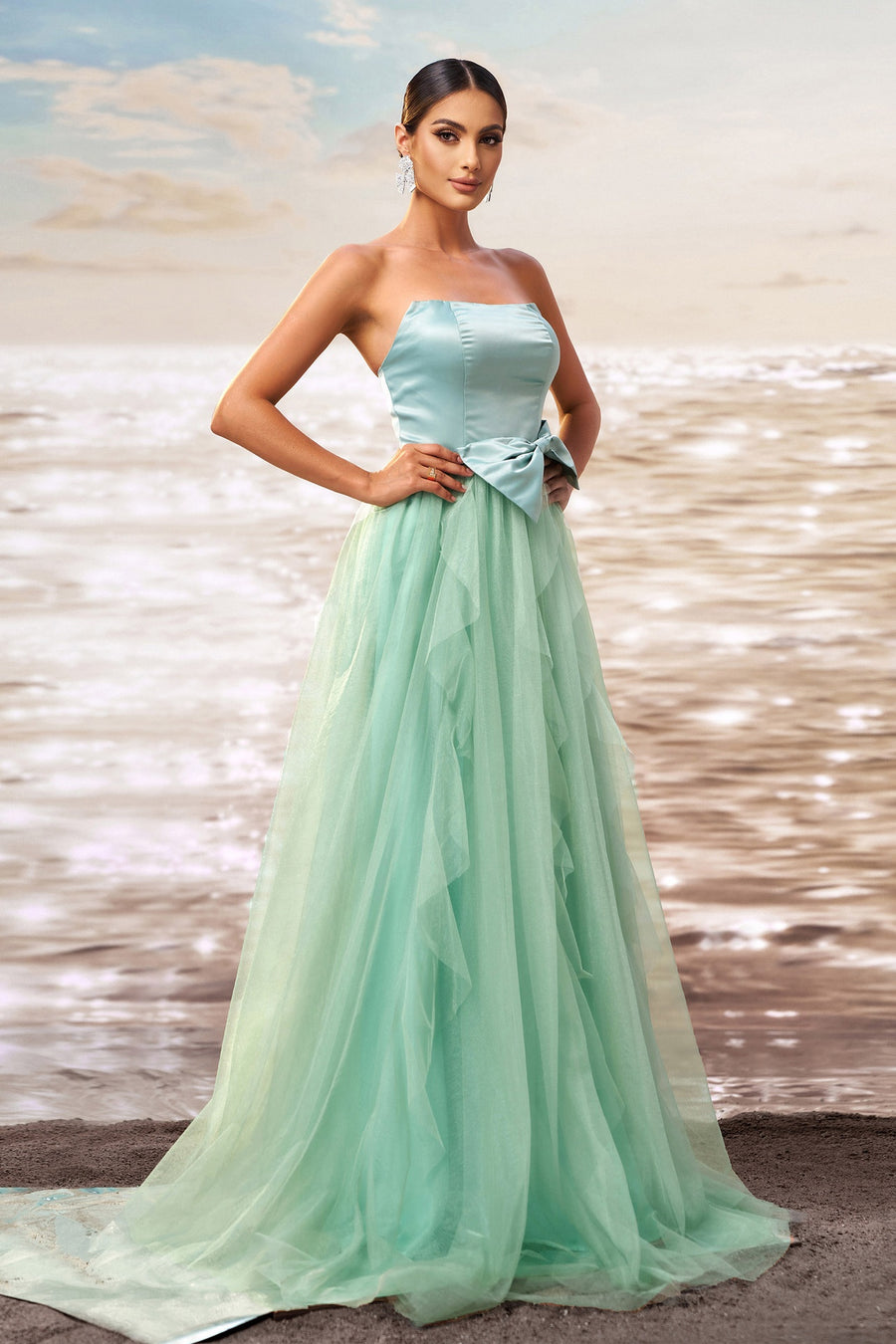 Elegant A-Line Strapless Two Tone Party Prom Dress