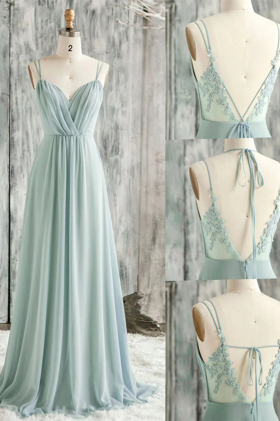 Elegant A-Line Sweetheart Spaghetti Straps Appliques Bridesmaid Dress