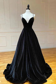 Elegant A-Line V-Neck Spaghetti Straps Velvet Prom Dress