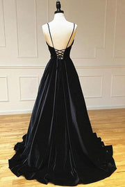 Elegant A-Line V-Neck Spaghetti Straps Velvet Prom Dress