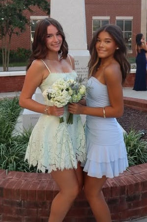 Elegant Boat Sleeveless A-Line Lace Mini Party Homecoming Dress