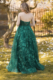 Elegant Lace A-Line Strapless Empire Long Party Prom Dress