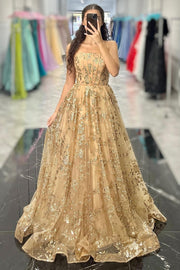 Elegant Lace A-Line Strapless Empire Long Party Prom Dress