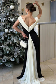 Elegant Off-Shoulder Open Back Long Party Evening Dress
