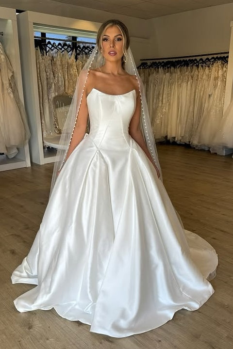 Elegant Satin A-Line Bateau Strapless Empire Wedding Dress | Joyofdress Elegant Satin A-Line Bateau Strapless Empire Wedding Dress | Joyofdress
