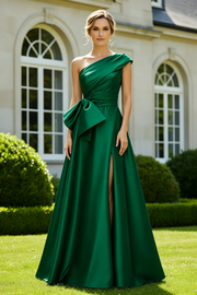 Elegant Satin A-Line One Shoulder Split Mother Of The Bride Dress