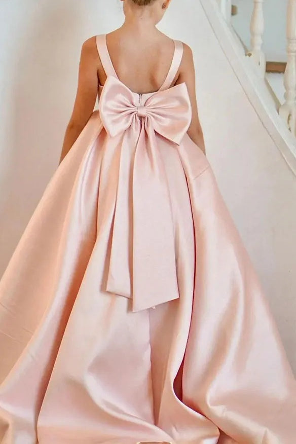 Elegant Satin A-Line Scoop Flower Girl Dress With Bow