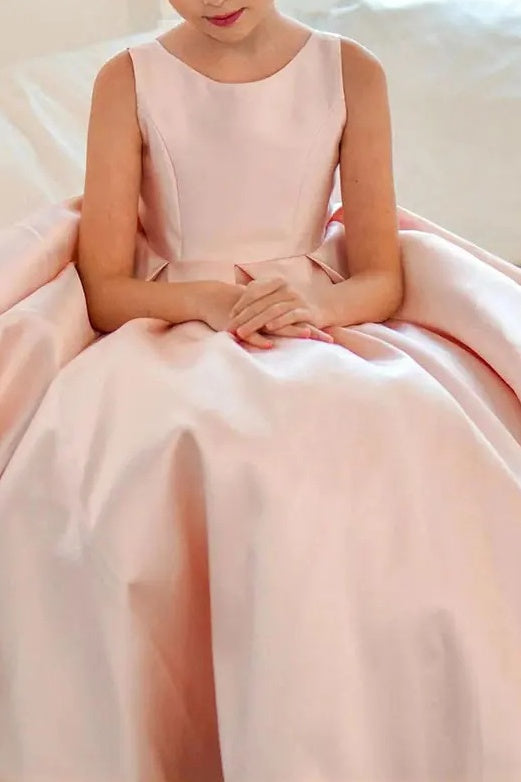 a line flower girl dress Elegant Satin A-Line Scoop Flower Girl Dress With Bow Pink / US 12