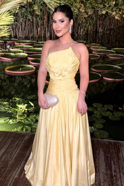 Elegant Satin A-Line Strapless Empire Pleated Party Prom Dress 