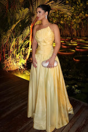 Elegant Satin A-Line Strapless Empire Pleated Party Prom Dress 