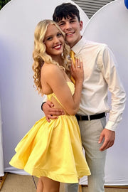 Elegant Satin A-Line Strapless High Waist Short Party Homecoming Dress
