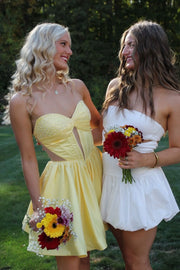 Elegant Satin A-Line Strapless High Waist Short Party Homecoming Dress