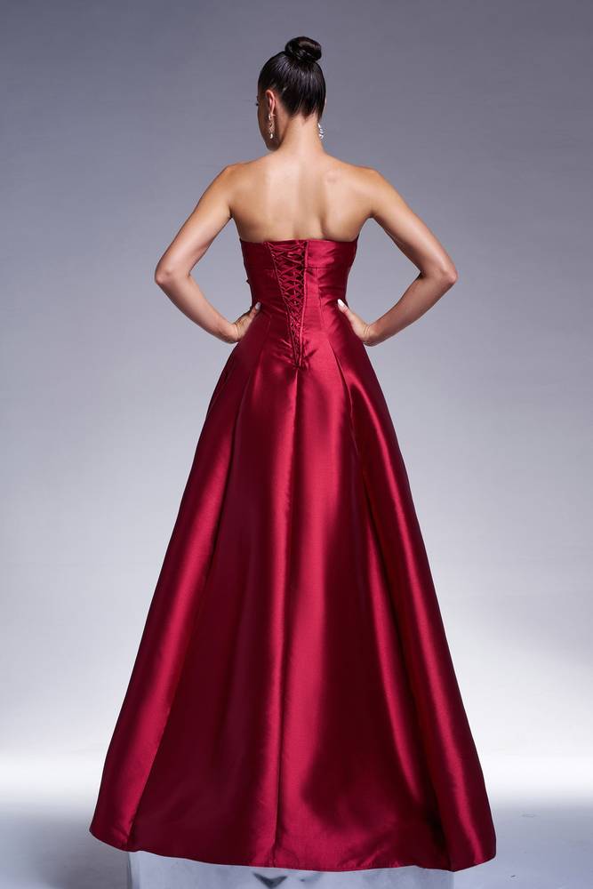 Elegant Satin A-Line Strapless Party Evening Dress