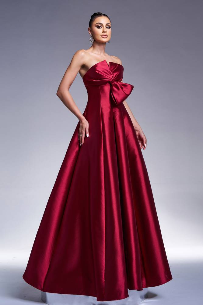 Elegant Satin A-Line Strapless Party Evening Dress