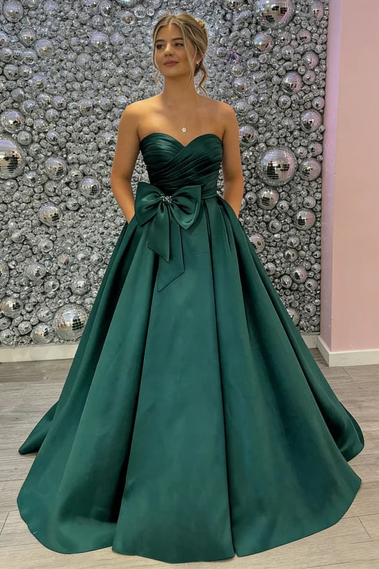 Elegant Satin A-Line Sweetheart Prom Party Dress With Pockets