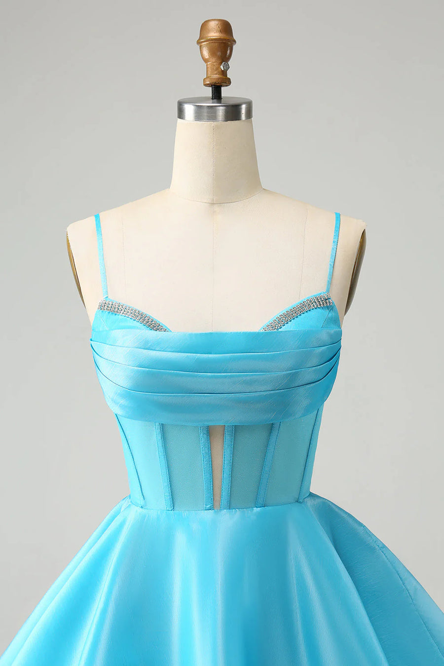 Elegant Satin A-Line Sweetheart Spaghetti Straps Beaded Homecoming Dress