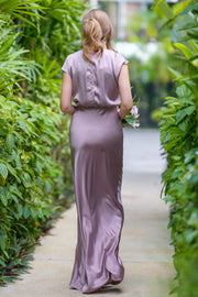 Elegant Satin Fitted Round Sleeves Empire Bridesmaid Dress