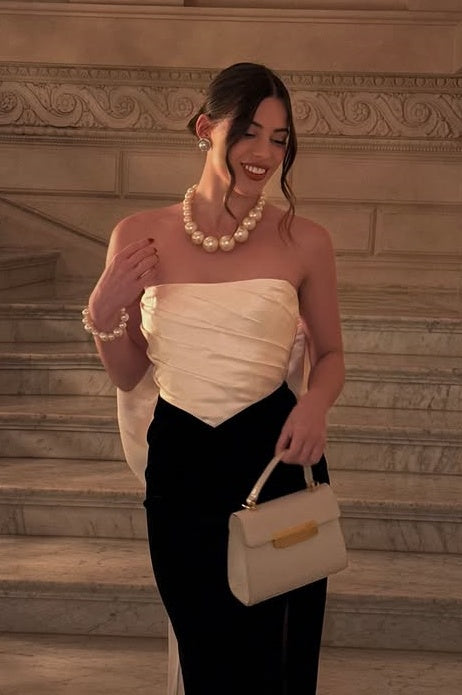 Elegant Satin Fitted Strapless Party Prom Dress With Bow