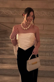 Elegant Satin Fitted Strapless Party Prom Dress With Bow