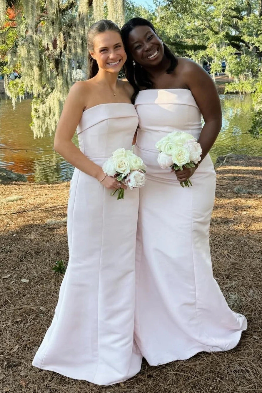 Elegant Satin Mermaid Strapless Bridesmaid Dress With Train