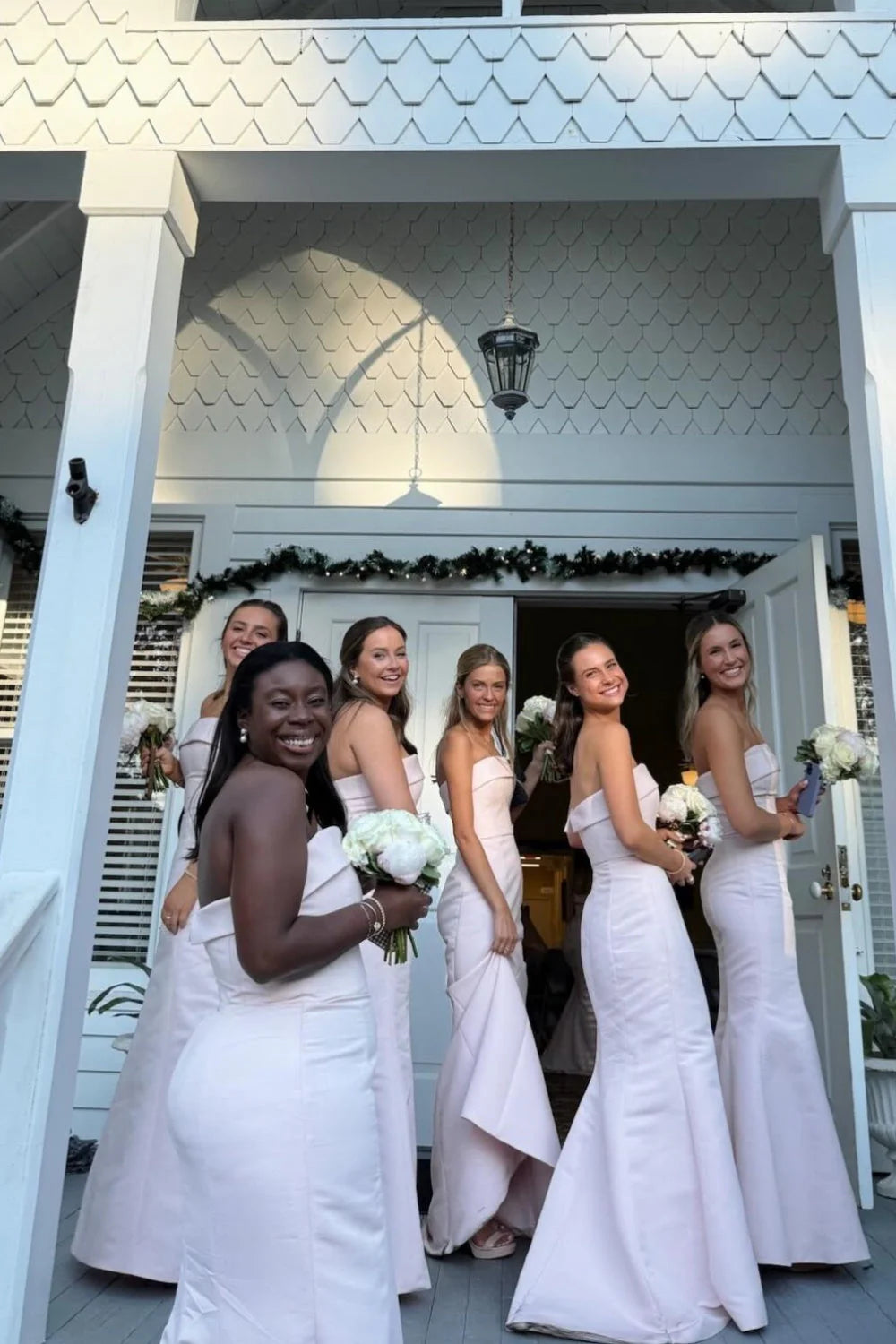 Elegant Satin Mermaid Strapless Bridesmaid Dress With Train