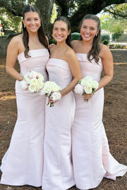 Elegant Satin Mermaid Strapless Bridesmaid Dress With Train