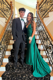 Elegant Satin Mermaid V-Neck Backless Party Prom Dress