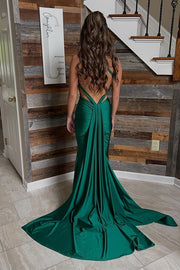 Elegant Satin Mermaid V-Neck Backless Party Prom Dress