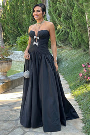 Elegant Satin Strapless Empire Black Party Prom Dress