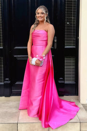 Elegant Satin Strapless Empire Party Prom Dress With Train