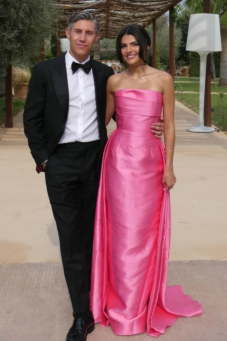 Elegant Satin Strapless Empire Party Prom Dress With Train