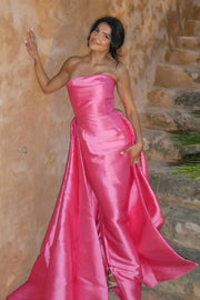 Elegant Satin Strapless Empire Party Prom Dress With Train