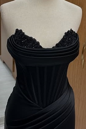Elegant Satin Strapless Ruched Empire Black Party Prom Dress