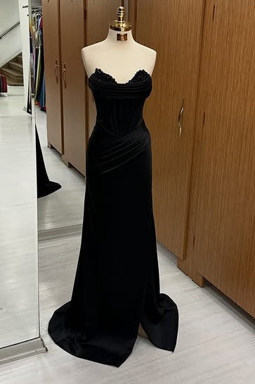 Elegant Satin Strapless Ruched Empire Black Party Prom Dress