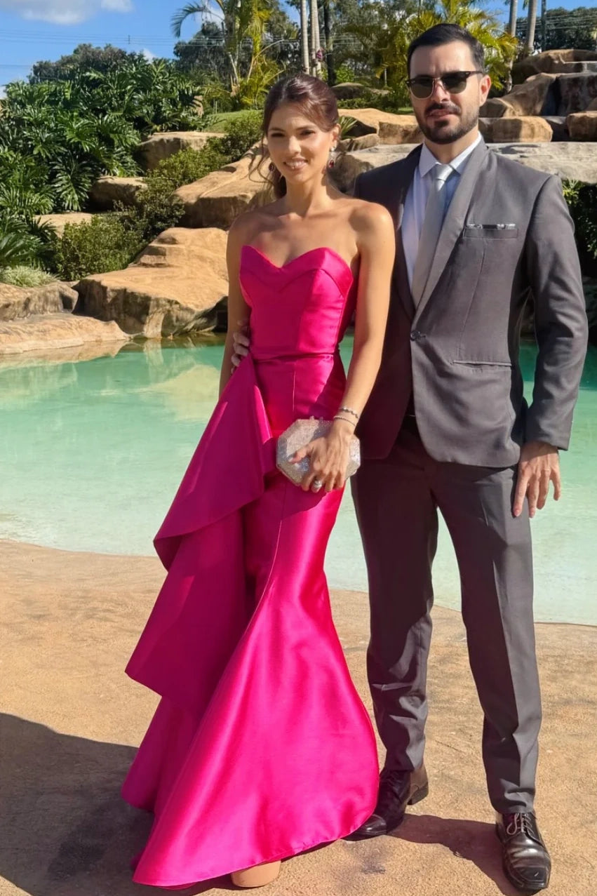 Elegant Satin Sweetheart Strapless Empire Ruffle Party Prom Dress