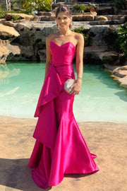Elegant Satin Sweetheart Strapless Empire Ruffle Party Prom Dress